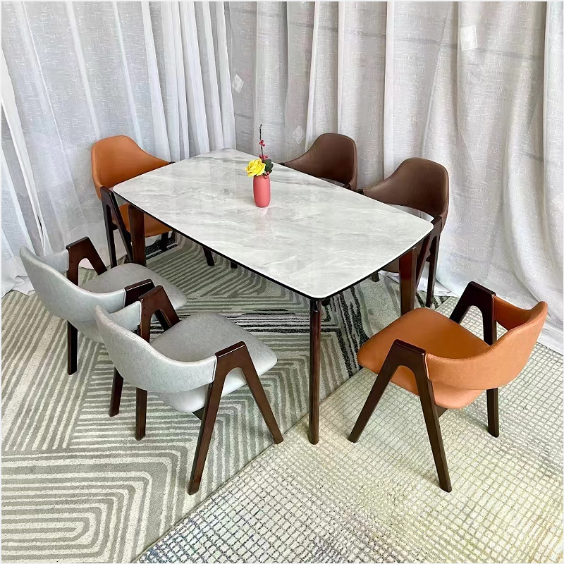 彤庭高端餐厅家具超微晶石岩石大理石长方形实木科技布餐桌椅组合 乳白色 一桌四椅 1.4m