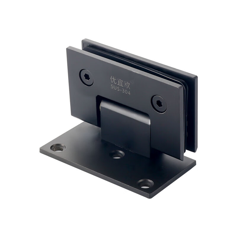 扑哩扑剌304不锈钢哑黑单边浴室夹淋浴房无框玻璃门夹铰链90度