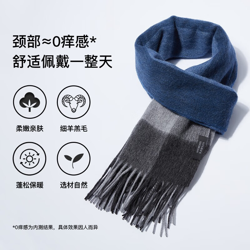 牧尔西 (MOERCIAN)【礼盒装】男士纯羊毛围巾冬季格子女加厚商务休闲保暖围脖生日礼 藏蓝格