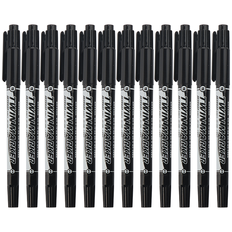 晨光文具美新小双头油性记号笔小头细头马克笔勾线笔儿童绘画学生用黑