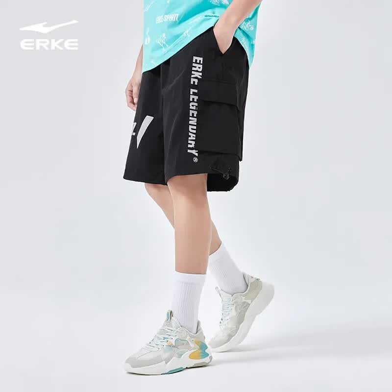 鸿星尔克（ERKE）速干裤运动短裤男夏季透气训练健身跑步男裤黑色休闲五分裤子 正黑7047 L