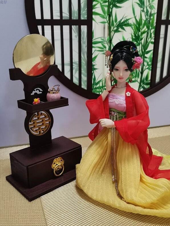 梳装镜台梳妆台六分娃用铜镜 古代落地镜汉代镜台 梳妆镜化妆台梳装