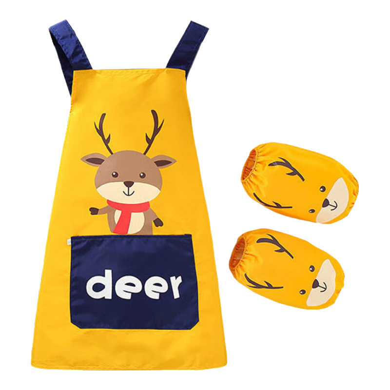 9i9寶寶畫(huà)畫(huà)衣幼兒園圍裙防水防臟兒童罩衣吃飯衣反穿衣套袖四季小鹿