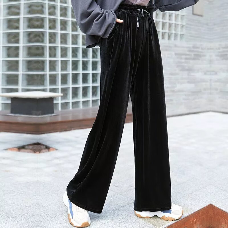 黑色 金丝绒阔腿裤 m 适合80~95斤