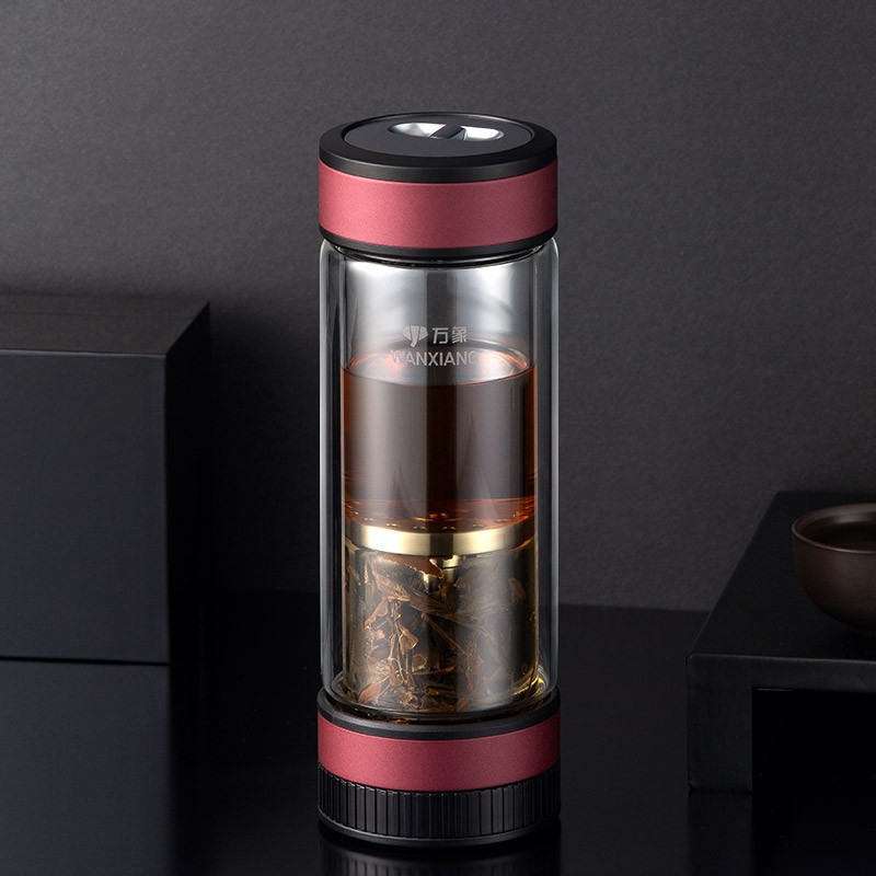万象茶水分离杯310ml 双层玻璃水杯  商务办公茶杯车载过滤茶杯红茶