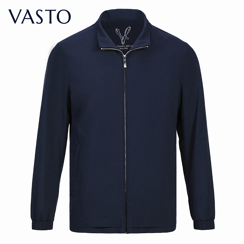 vasto华斯度秋冬商务休闲夹克外套深蓝色束手拉链翻领男装上衣 蓝色