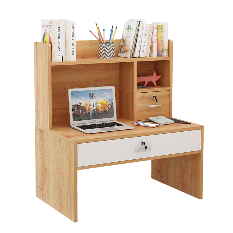 木匠印记床上电脑桌大学生寝室宿舍上铺卧室懒人桌笔记本书架桌学习小桌子 【带抽】黄梨木色中号40*80*80cm