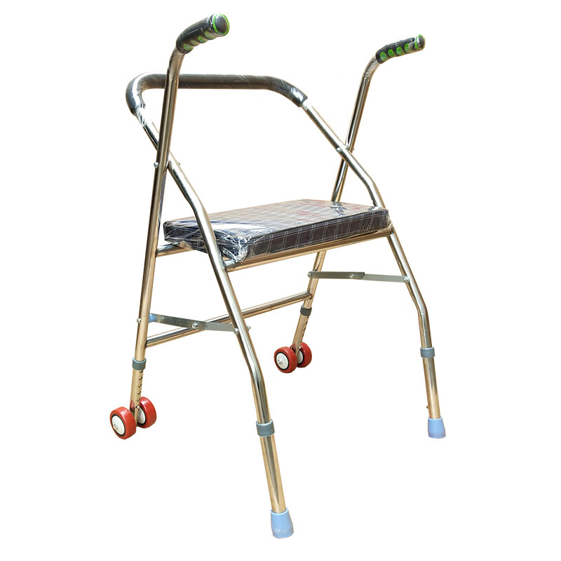 烨泰（YETAI） 不锈钢老年人助行器带轮带坐 残疾人助步器 老人手推车可折叠助行架 蓝色二轮款