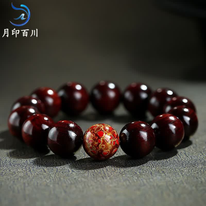 月印百川 小叶紫檀手串 男女款大漆珠佛珠单圈文玩手链 约15mm（红螺铜）怎么看?