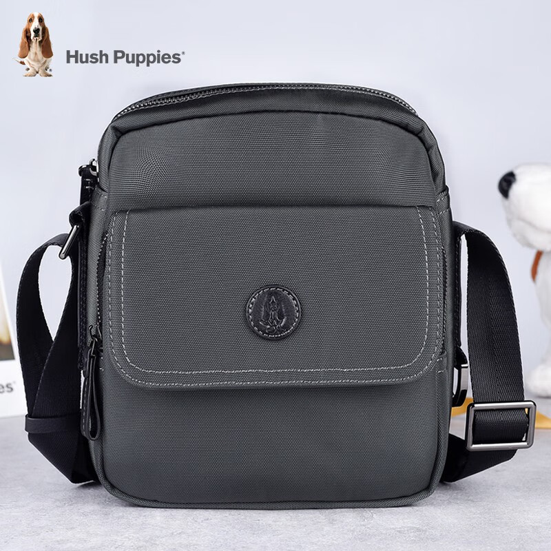 暇步士（Hush Puppies）男士单肩包大容量单肩斜挎包男潮流挎包休闲小挎包男包 759W灰绿色