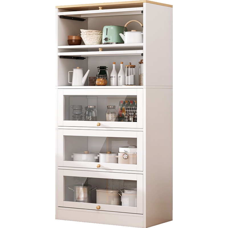 UCU 餐边柜厨房储物柜家用碗柜靠墙简约现代客厅收纳茶水柜墙边置物柜 【五层款】暖白色+双拉手80*34*192cm