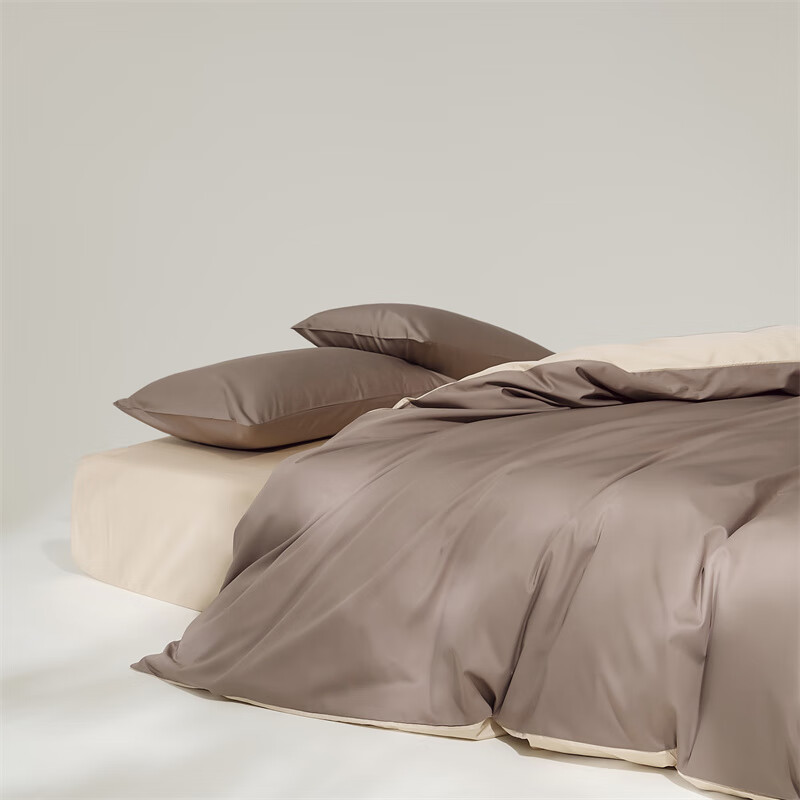 AIDLI100支纯棉四件套新疆棉纯棉被套床单枕套 高支高密床上用品  木伊棕1 200*230cm床单四件套