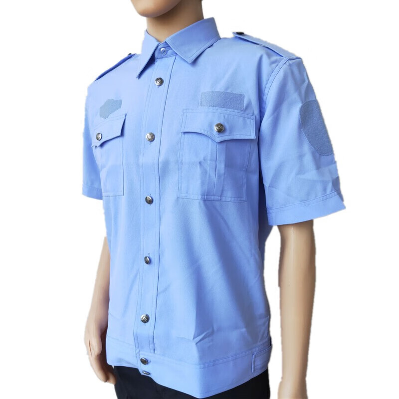 戌卫保安服短袖衬衣夏季交织绸执勤单位公务衬衫小区物业门卫短袖 蓝色夹克式半袖 180
