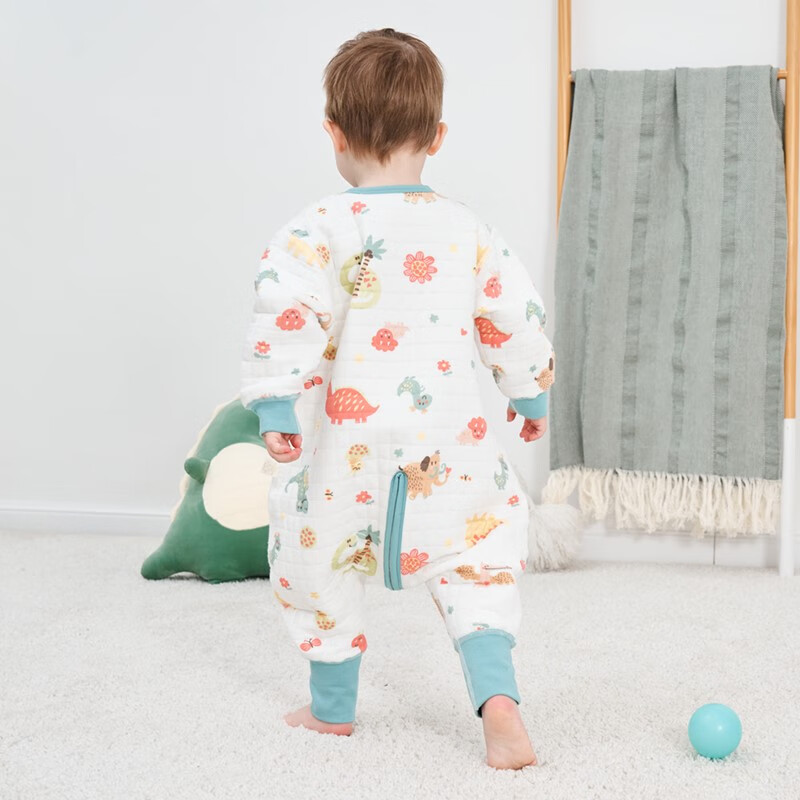 甜蜜礼物棉分腿睡袋婴幼儿童男女宝宝防踢被可拆袖抱被秋冬季新款睡衣 空气层三拉头【18-24度】白恐龙 100码(身高90-100CM)2-4岁