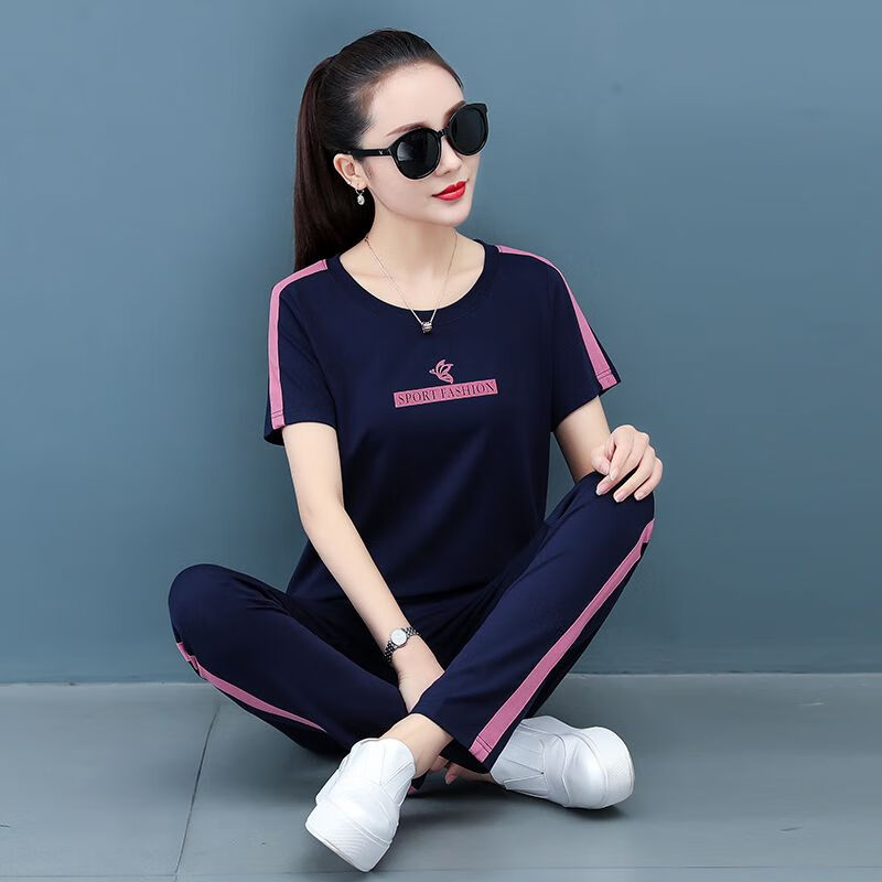 兰威费雷短袖运动套装女年夏季夏装新款洋气休闲服两件套时尚妈妈 cyz