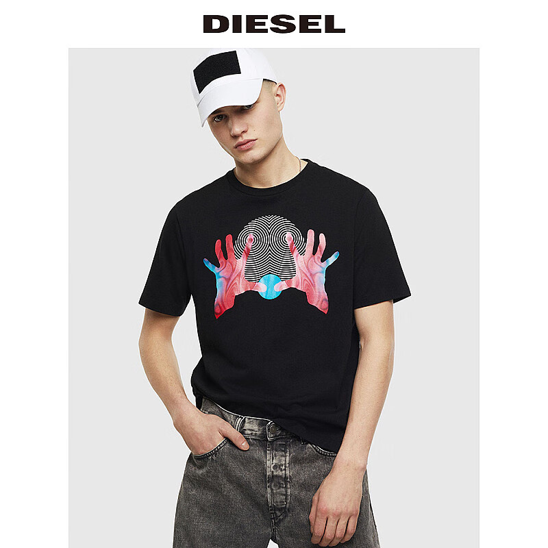 diesel(迪赛)男士图案印花休闲短袖t恤00sees0basu 黑色900 xl