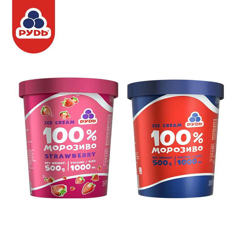 如迪冰淇淋 生鲜牛乳草莓酸奶巧克力味雪糕乌克兰进口网红冰激凌甜品500g*2桶装 家庭装 牛乳+草莓
