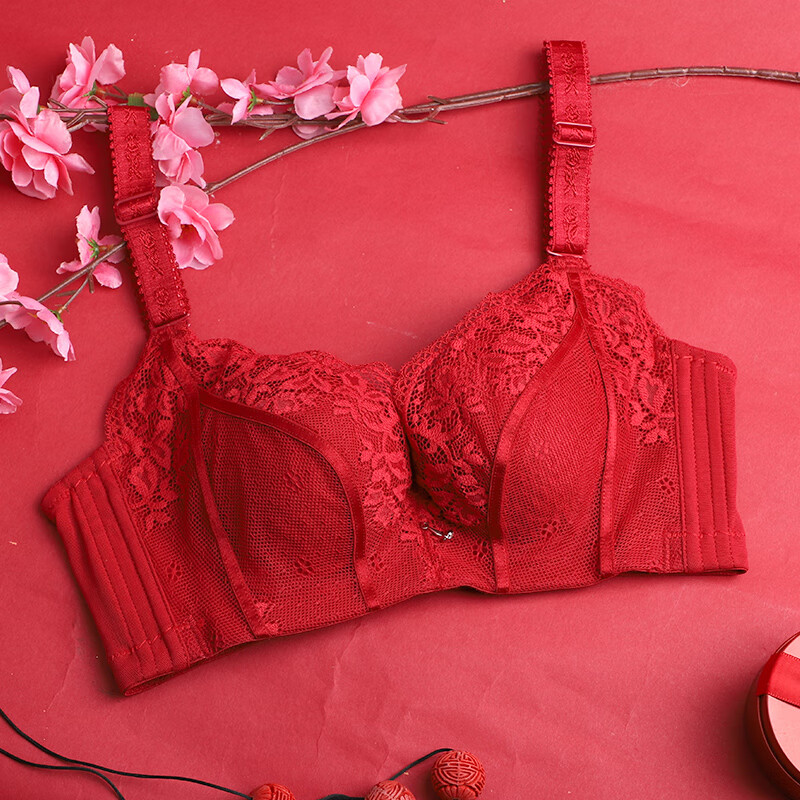夏.娃.之.秀内衣女聚拢调整型防下垂包容侧收蕾丝软钢圈文胸内衣3747 暗红 80A /36A(上薄下厚杯约3.5CM)