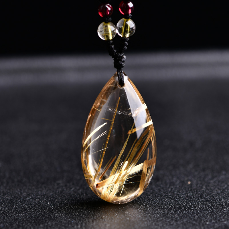 慈灵阁 钛晶金发晶滴水吊坠挂件随身饰品水晶男女锁骨链 项链