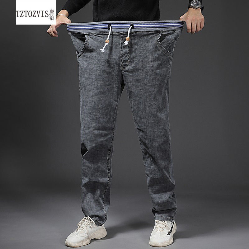 弹力牛仔裤男宽松直筒裤子男士加肥加大胖子松紧腰休闲长裤 36码2尺8