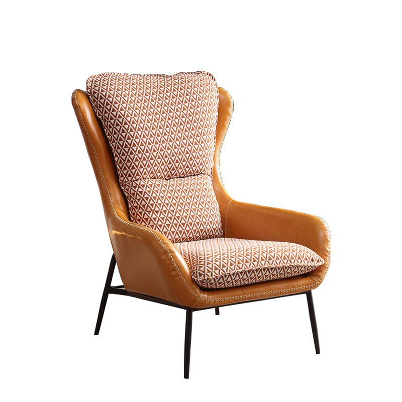 LazyDiary北欧单人沙发椅轻奢简约懒人沙发皮艺休闲贵妃椅奢华老虎凳高背家用现代卧室客厅皮艺沙发 橙色皮+橘色布靠