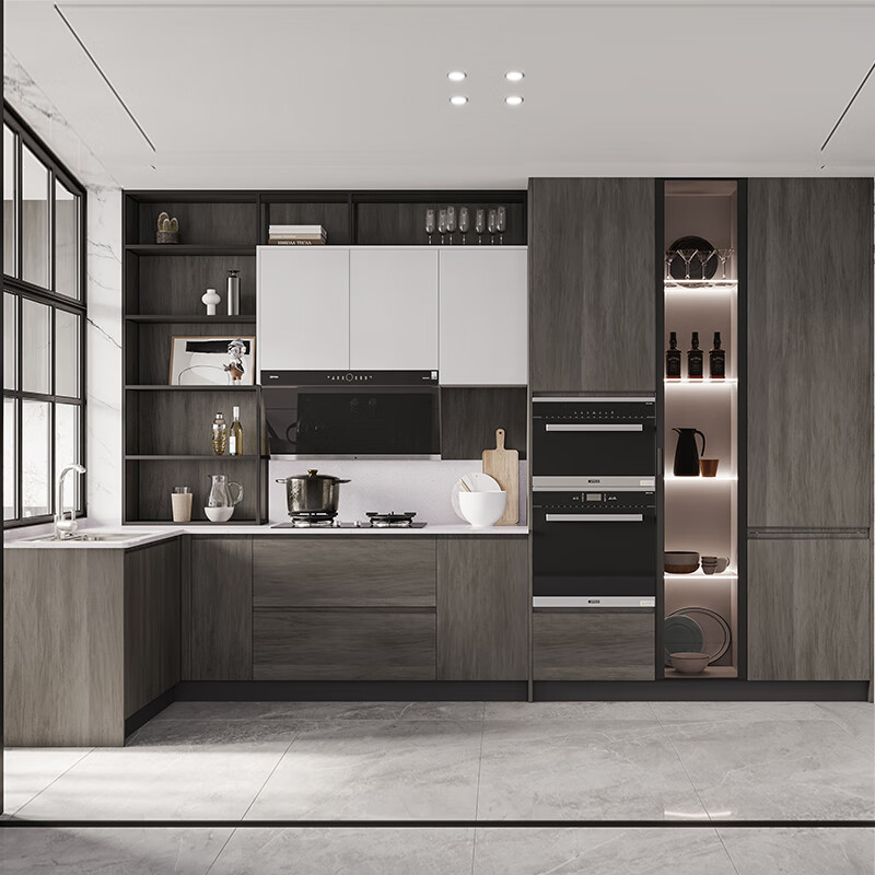 欧派整体橱柜定制 时尚现代风厨房收纳柜厨柜套餐 爱家板门板 林海