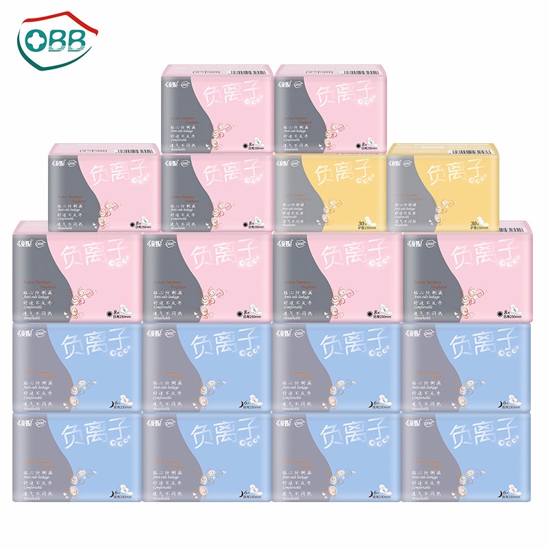 obb负离子卫生巾172片日夜用组合装18包棉柔无荧光剂透气姨妈巾 日夜