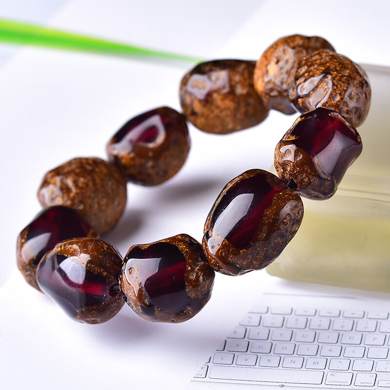 snqp自然琥珀原石血珀带老皮手串男女款精选蜜蜡手链手饰 蜡手链手饰