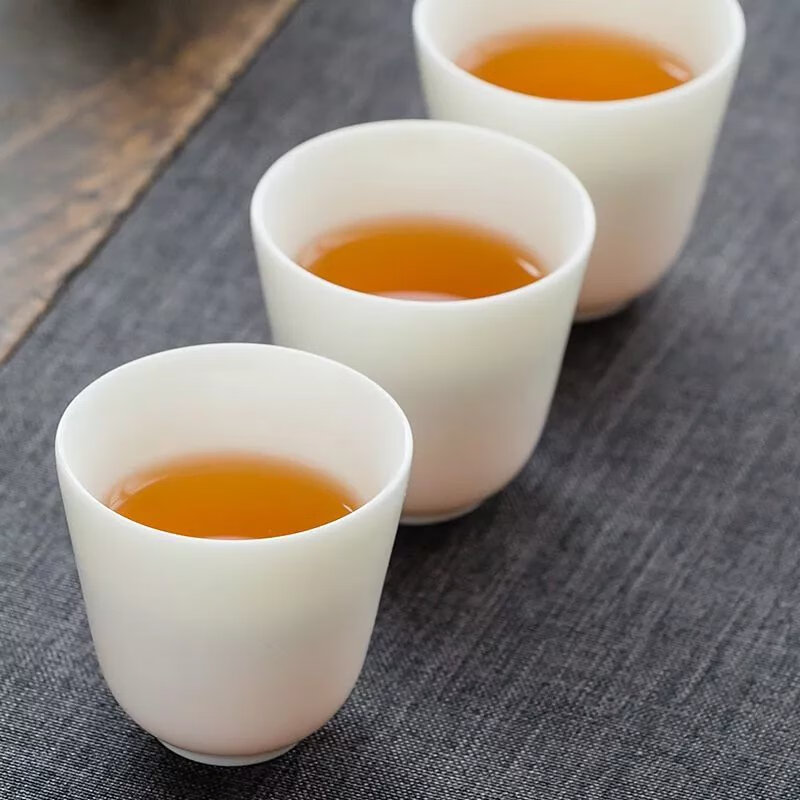 【精选】功夫茶杯纯白品茗杯陶瓷主人杯家用茶具单杯高 -羊脂玉瓷束口杯 60ml 4个装