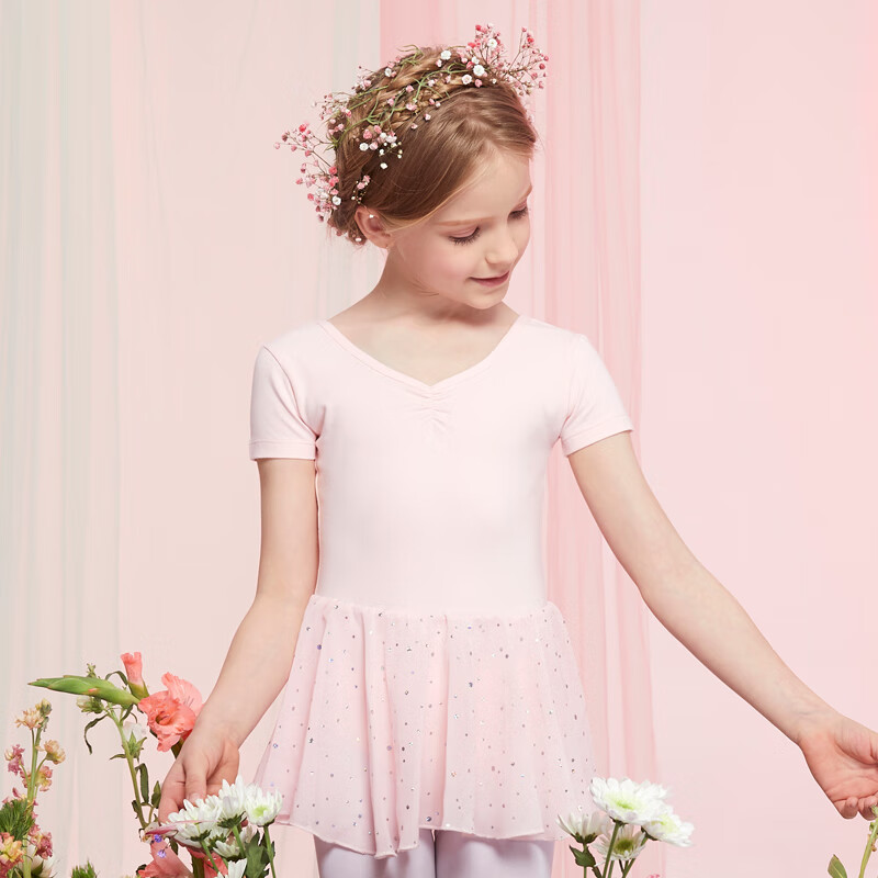 京蝌蝌芭蕾舞裙儿童练功服夏季短袖连体裙跳舞衣服女童中国舞幼儿体操