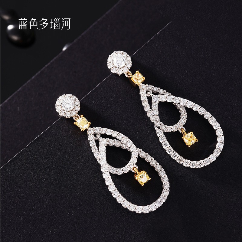 形钻石圆钻双环耳钉耳坠耳饰 婉约年华 主钻35分枕形黄钻(4颗) 群镶1