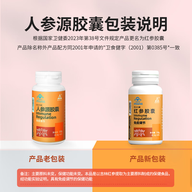 天士力牌红参胶囊 0.3g*60粒单瓶装送人送礼送老人