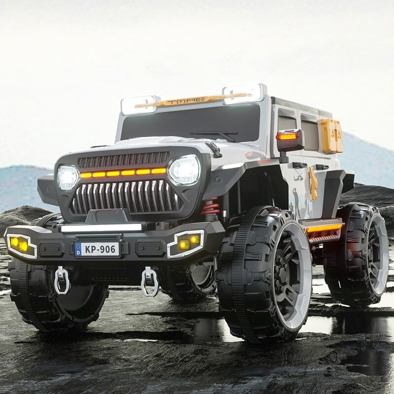 爵士酷派儿童电动车牧马人四驱越野吉普车小孩可坐大人4轮宝宝遥控双人车 粉色四驱 390电机+12V10超威+软轮皮座