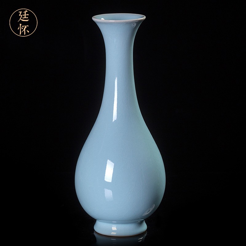 廷怀窑 汝窑天青釉玉壶春花瓶 摆件大号 汝州汝瓷花瓶花插 35cm 天