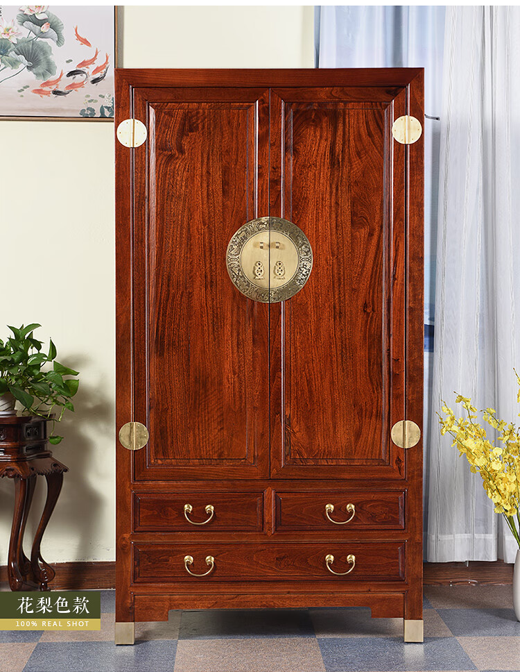 文尚嘉新中式香樟木两门衣柜全实木大衣橱卧室家具现代简约储物柜立柜