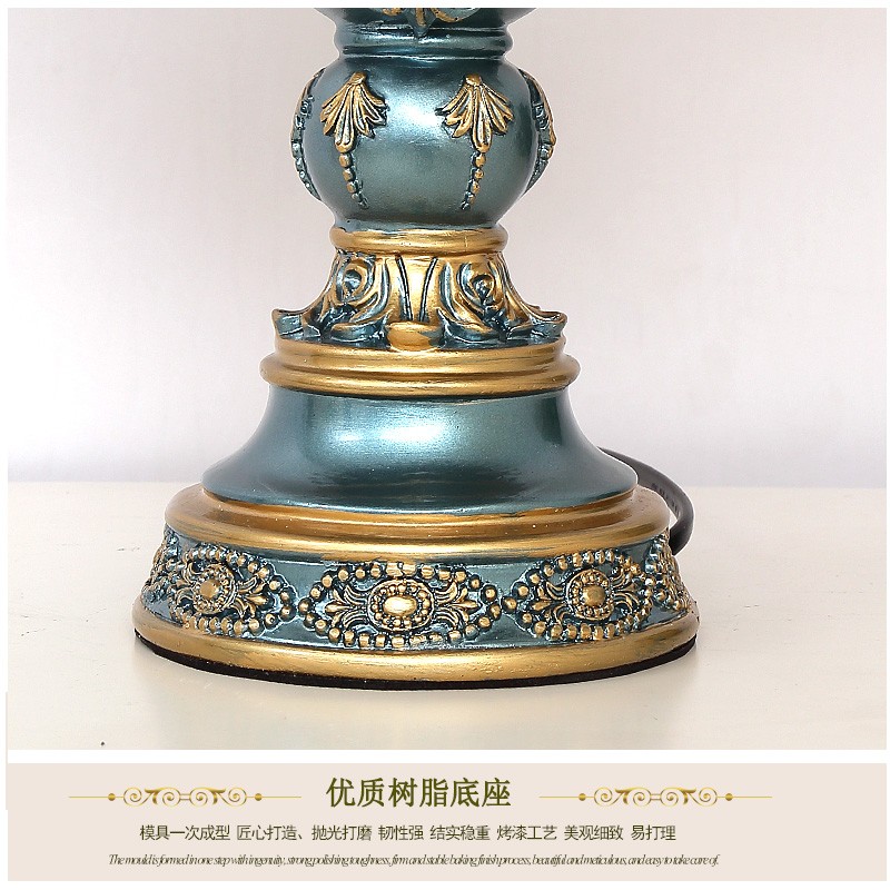 子畅欧式台灯创意田园插电式遥控可调光温馨个性家用书房卧室床头柜灯 T-2836深蓝) 智能遥控调光调色开关