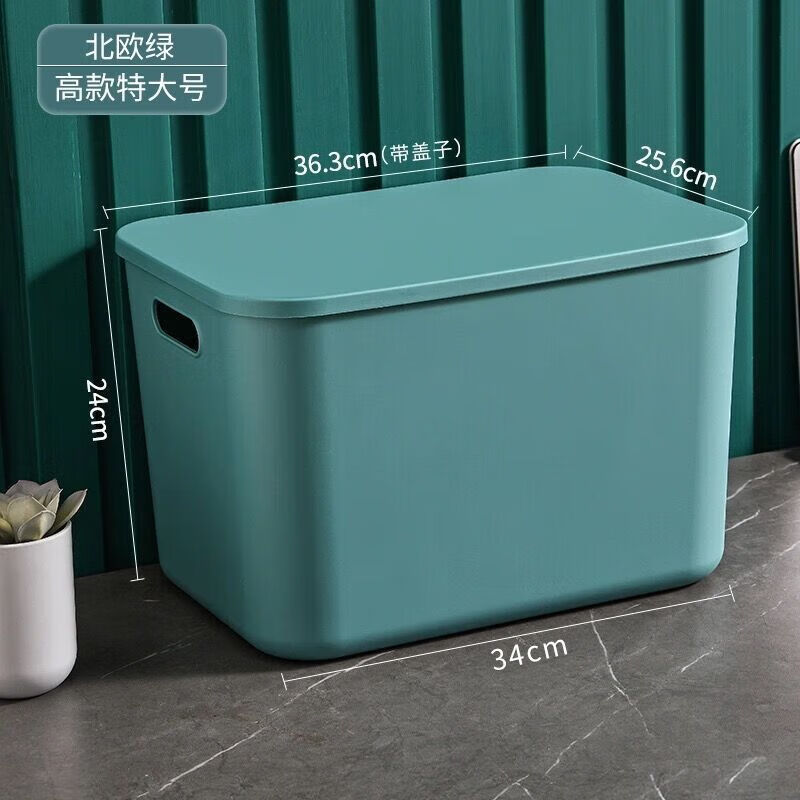 哩嗹啰嗹桌面收纳盒塑料玩具收纳箱大号衣柜衣服整理箱 北欧绿 扁形