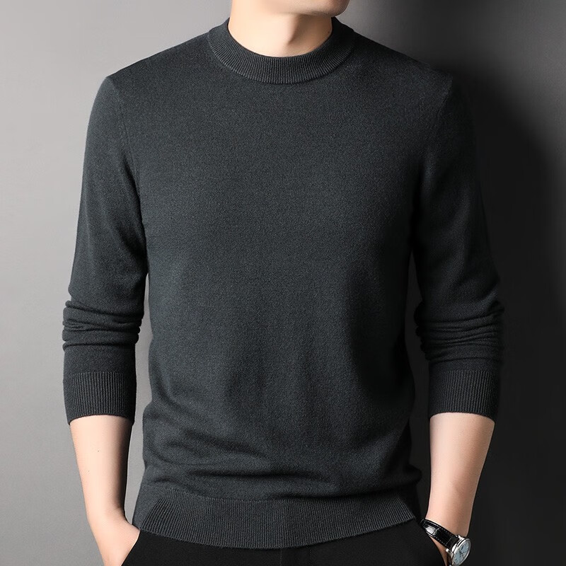 优斯顿保罗纯羊毛衫秋冬季新款男士长袖纯色毛衣男装套头保暖针织衫