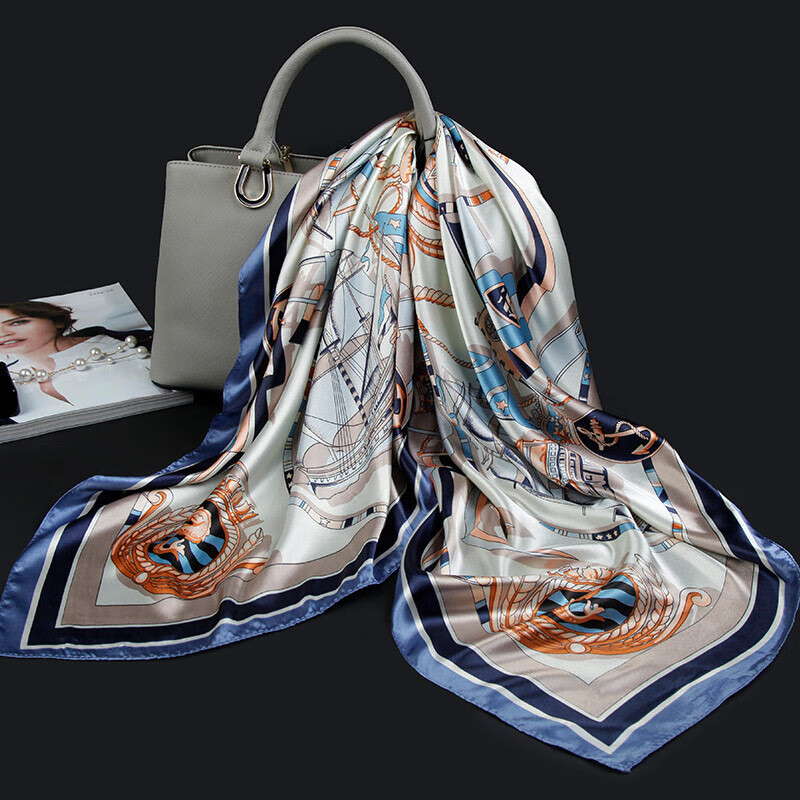 达芬奇密码 春秋季薄款大方巾女韩国百搭丝巾空姐领巾外搭防晒 桑海远航 水蓝