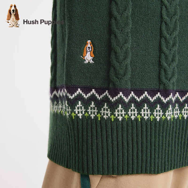 暇步士（Hush Puppies）【圣诞系列】童装儿童男女童冬季舒适透气时尚氛围感线衣 藏翠绿 160 cm