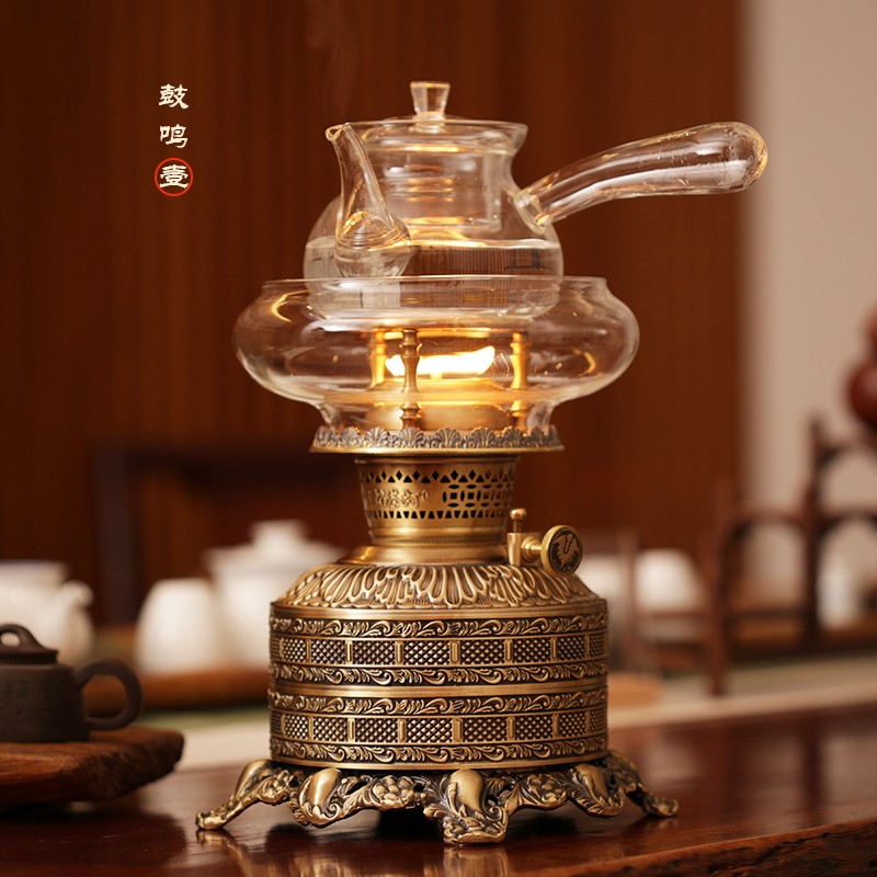 丝焰 酥油煮茶炉活火茶灯纯黄铜空气灯煤油炉养生铜艺茶炉潮汕工夫茶