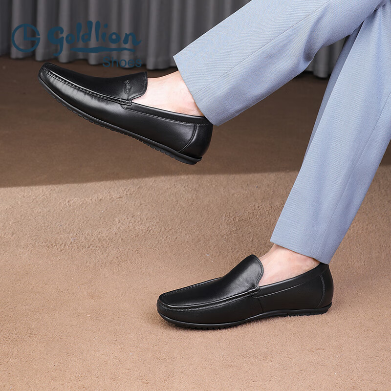金利来（Goldlion）豆豆鞋男春季皮鞋男商务休闲鞋男柔软百搭乐福鞋套脚鞋男士皮鞋 黑色 37