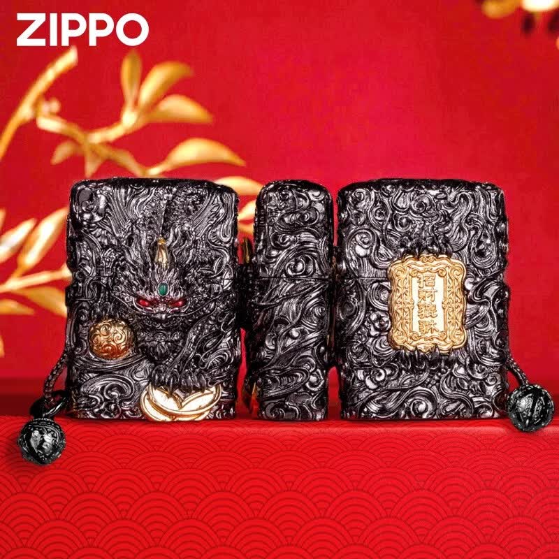 ZIPPO打火机官方正品煤油防风之宝招财灵动貔貅限量送男士朋友生日礼物 灵动貔貅黑色-不定制【套餐款】