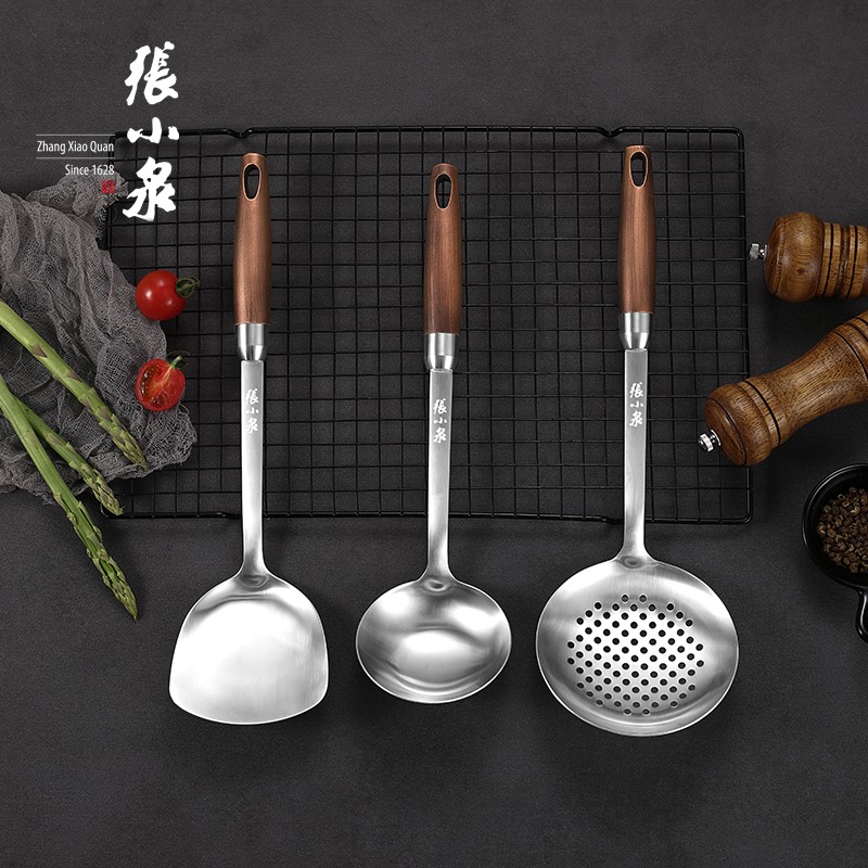张小泉304不锈钢汤勺漏勺中式煎炒锅铲防烫手柄 abs手柄款三件套