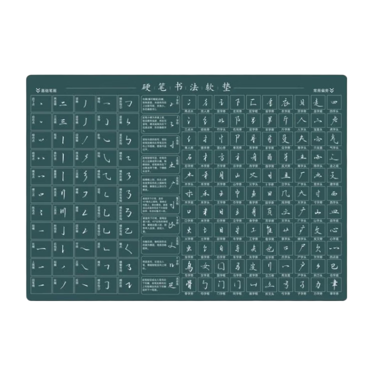 帶偏旁部首硬筆書法墊板寫字墊A3軟硅膠行書練字防滑墊加厚1.5mm 護眼綠 A3帶筆畫偏旁部首