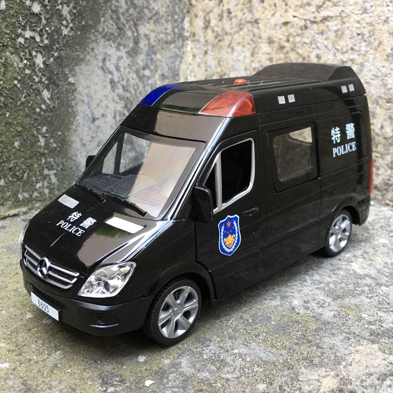 警车玩具汽车模型男孩110玩具车合金回力警定制 奔驰凌特-黑色特警车