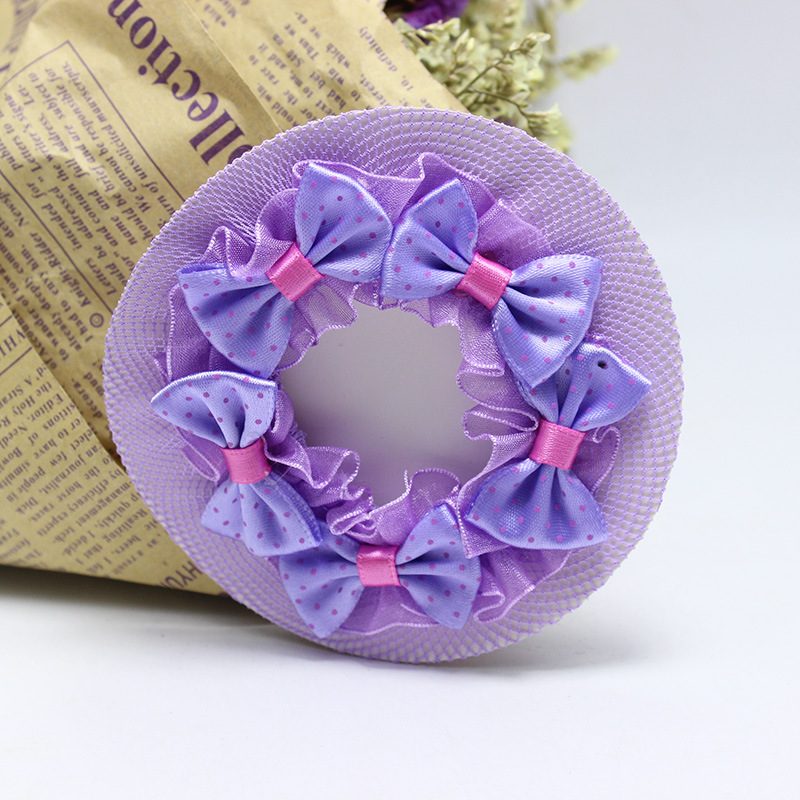蝴蝶结小圆点弹性发网儿童清新可爱盘发网兜跳舞考级头饰 紫色