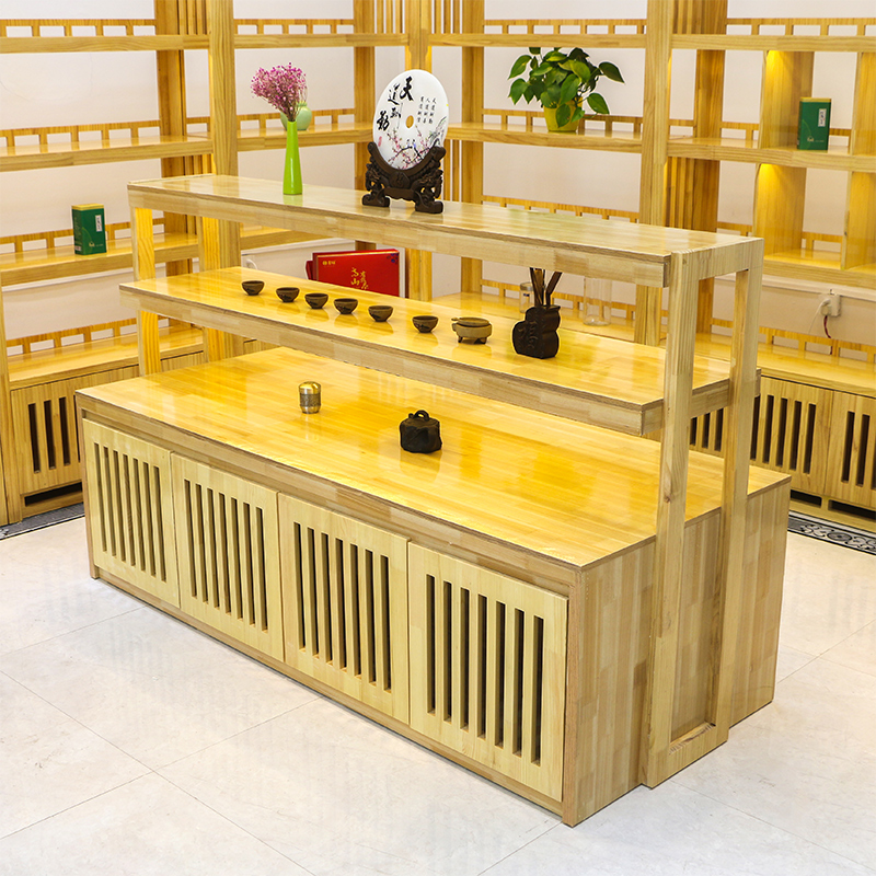 卉芸冉 实木茶叶柜茶盘茶具农产品展示柜中岛柜茶叶店展示架新中式
