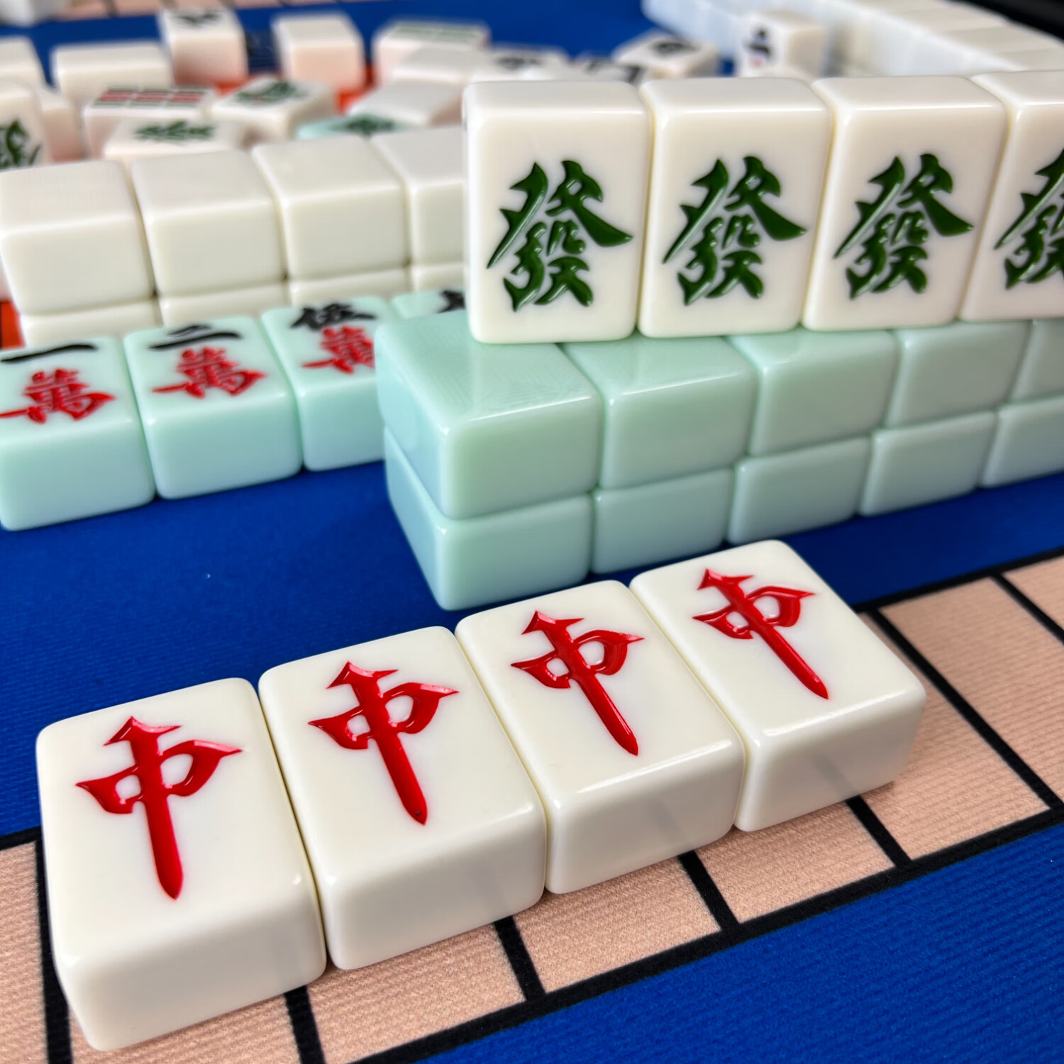 纪显 全自动麻将机仿玉石麻将牌彩玉四口机棋牌室机用正磁中大号50/52 一级正磁46号136张白玉或者翡翠