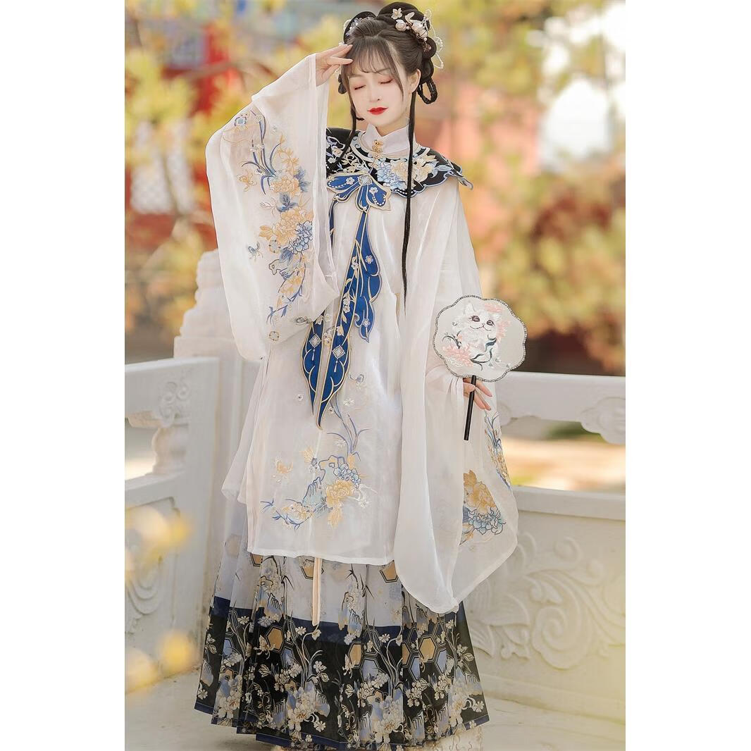 希尾汉服复古风夏款沧溟玉蕊明制斜襟立领长衫齐腰马面裙重工云肩春